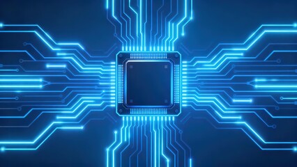 Circuit board with glowing blue lines