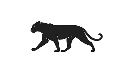 Naklejka premium Black panther silhouette stalking forward, isolated on a white background for branding use.