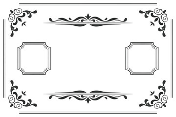 Elegant black and white decorative frame with floral and geometric details