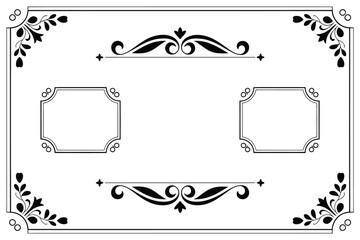 Elegant black and white floral frame design with decorative elements