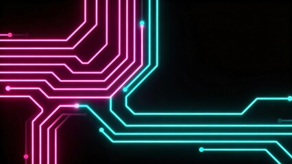 Neon circuit board lines on black