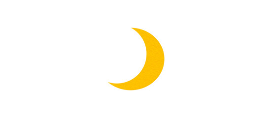 Yellow crescent paper cutout, moon icon, waxing moon symbol, crescent moon icon symbol set on transparent background.