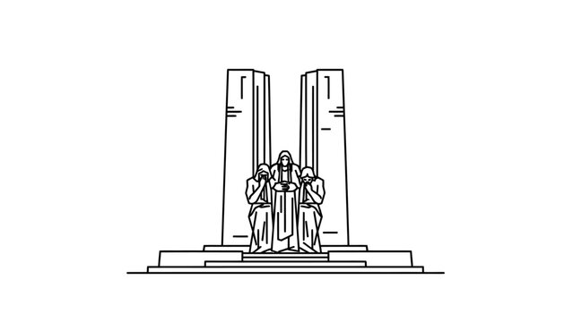 Canadian National Vimy Memorial line art illustration isolated on white background.
