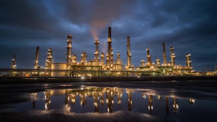 oil refinery at twilight - Powered by Adobe