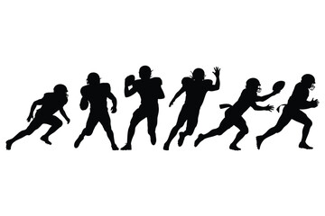 Silhouette of american football players in various running and action poses