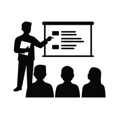 Businessman Silhouette Giving Presentation to Audience with Projector Screen in Corporate Training Session