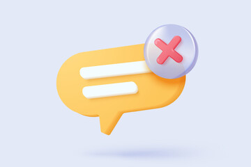 3D speech bubbles icon signs on social media with alert notice. Correct, speak problem, fail chat message on social media. 3d bubble loud announce icon vector render illustration