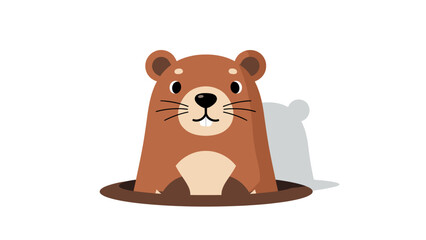 Cute Groundhog Emerging from Burrow Hole with Shadow Illustration.