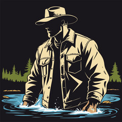 Illustration of a lumberjack, drawn in a bold American comic style with bold, expressive lines