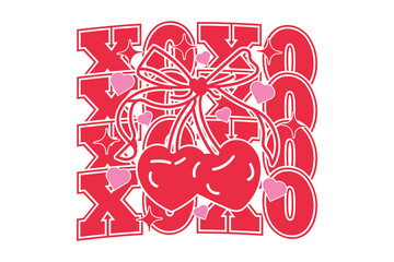 XOXO Cherry Love Typography Design, Valentine Graphic Art T-shirt Design
