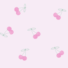 ペンで描いた淡いピンクのさくらんぼのシームレスパターン