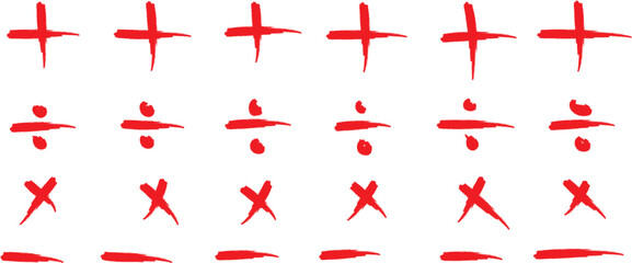 Plus Minus Times Divide with a brush in red colors
