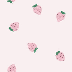 淡いピンクのペンで描いた落書きいちごのシームレスパターン