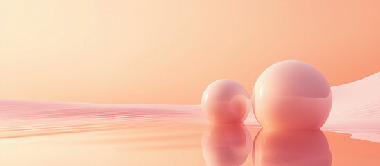Ethereal Translucent Spheres with Subtle Reflections on a Soft Pink-Hued Minimalist Abstract Plane