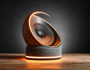Modern, futuristic audio speaker with ambient orange illumination