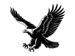 Obraz premium Flying Eagle Black Silhouette with Spread Wings Vector