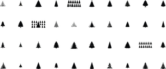 Assortment of black silhouette Christmas tree in various styles and arrangements Keywords
