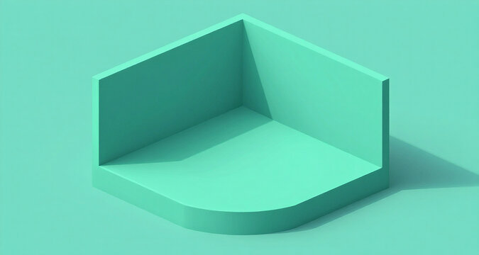 Split-level teal stage with hard shadows creating graphic flat lay perspective