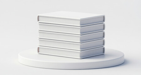 Stack of white painted books serving as platform - education concept