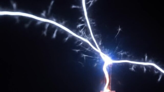 Extreme close-up of static electricity sparks. Fine energy flow details, pure white, electric blue. 4k video.
