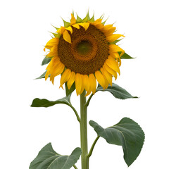 Fototapeta premium Vibrant sunflower with bright yellow petals and green leaves
