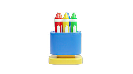 Colorful Crayons in a Blue Holder on White Background
