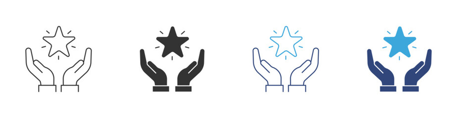 Service Quality Icon, Hands Holding Star, Trust, Value and Customer Satisfaction Concept, Vector Illustration