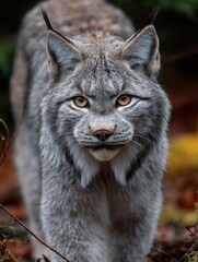 Obraz premium alaskan lynx starting at the camera - close-up wildlife
