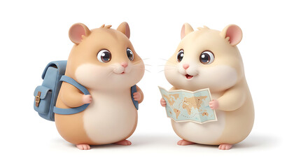 Kawaii Hamster Couple Holding Isolated on White Background