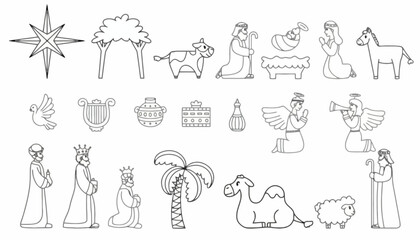 Engraved mystical objects set for magic rituals, witchcraft, and fantasy stories, featuring a raven, cauldron, potion, and ancient spellbook design