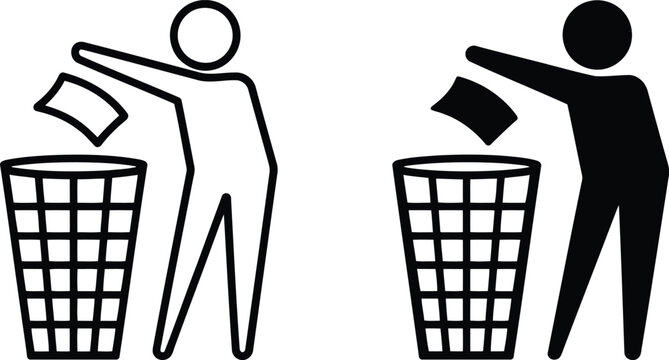 Stick figures throwing paper into trash cans