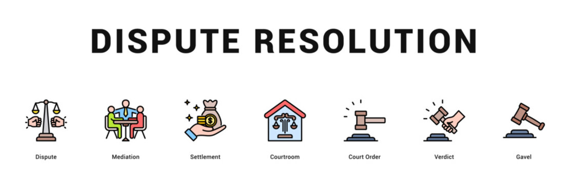 Dispute Resolution Modern and clean web banner illustration featuring thematic icons for visual communication