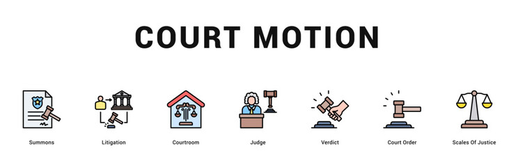 Court Motion Modern and clean web banner illustration featuring thematic icons for visual communication