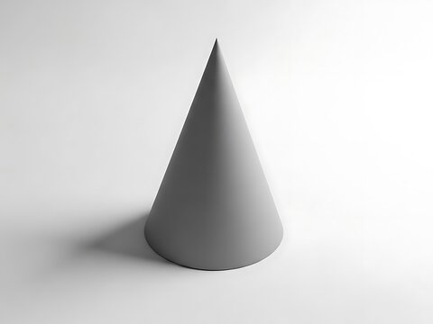 A gray cone on a white background casting a shadow