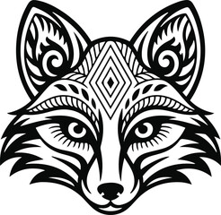 Ornate fox head illustration with decorative patterns and stylized facial features design element