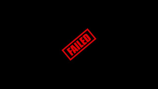 Red &lsquo;FAILED&rsquo; stamp imprint animation on black background, business denial approval process, stamping motion leaving bold rejected mark.