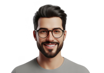 Smiling man with beard and glasses isolated on transparent background
