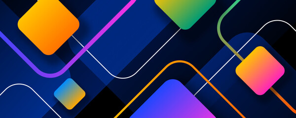 3D colorful abstract background overlap layer on dark space with rounded squares effect decoration. Modern graphic design element lines style concept for web, art, flyer, card, or brochure cover
