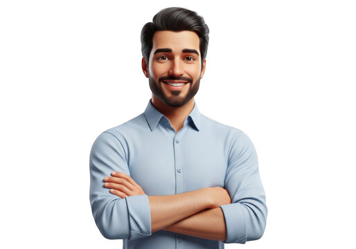 Smiling man with beard and arms crossed isolated on transparent background