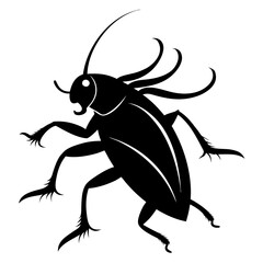 Black silhouette illustration of a common crawling cockroach pest with long antennae Vector