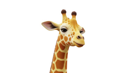 Obraz premium Adorable giraffe head isolated PNG on transparent background, cute cartoon animal for kids design and educational resources