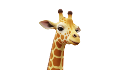 Adorable giraffe head isolated PNG on transparent background, cute cartoon animal for kids design and educational resources