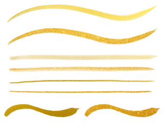 金色：筆で描いたライン素材セット
