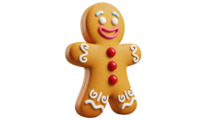 Gingerbread man cookie PNG isolated on transparent background, festive holiday treat for Christmas and New Year s designs