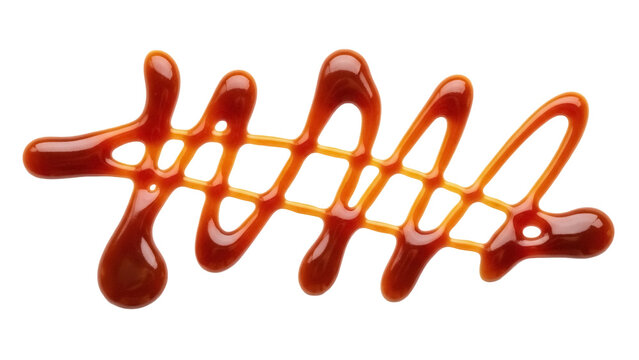 Caramel sauce drizzle PNG isolated on transparent background, sweet topping for desserts and ice cream, delicious food decoration