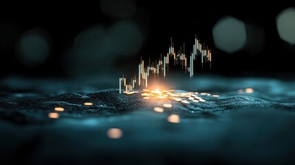 Economic risk graph Close up of a stock market graph with volatile fluctuations, dark background, represents the unpredictable nature of the market