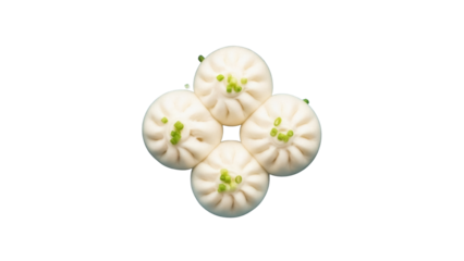 Steamed buns isolated PNG on transparent background, delicious Chinese baozi with green onion garnish for Asian cuisine and food design