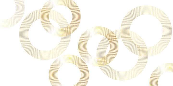 Overlapping golden concentric circles on white abstract background modern luxury geometric pattern elegant design space for text premium vector