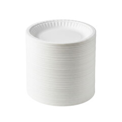 A stack of disposable paper plates isolated on a transparent background for practical use