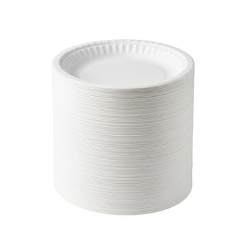 A stack of disposable paper plates isolated on a transparent background for practical use